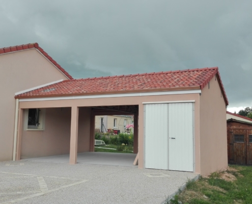 Abris double avec auvent béton en tuile